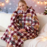 Custom Christmas Plaid Pet & Family Photo Hoodie – Personalized Name & Face Gift